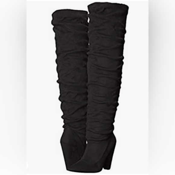 QUPID Black Suede Knee-High Slouchy Heeled Wiley Boot Sz. 8 - Picture 5 of 8